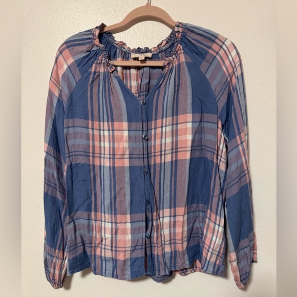 Como Vintage Tops - Plaid Pink Blue Blouse, M